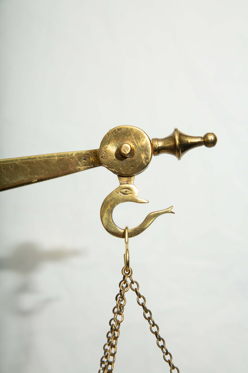 Monumental 19th C. French Brass Butcher's Balance Scale with Bull Head Finial