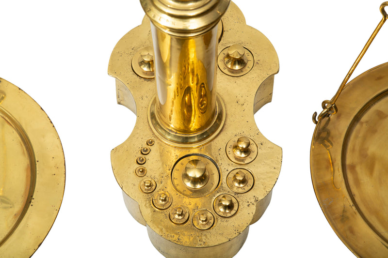 Monumental 19th C. French Brass Butcher's Balance Scale with Bull Head Finial