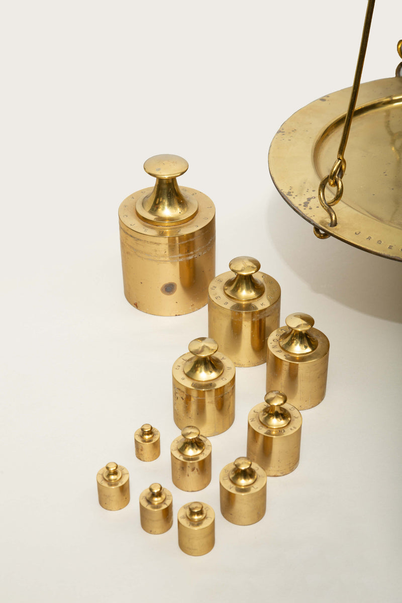 Monumental 19th C. French Brass Butcher's Balance Scale with Bull Head Finial