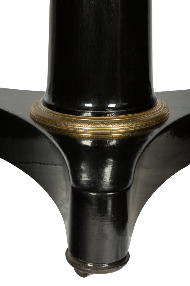 19th-C. Black Lacquer Pedestal Table w Fossil Stone Top and Gilt-Bronze Elements