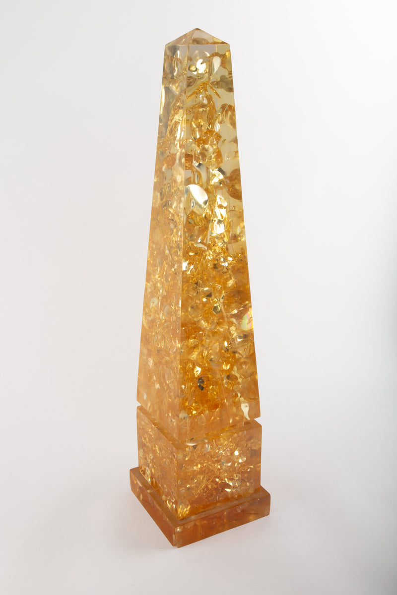 Light Within: Amber Crackle Lucite Obelisk