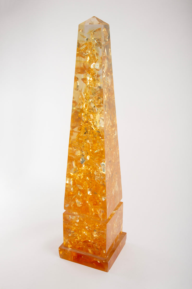 Light Within: Amber Crackle Lucite Obelisk