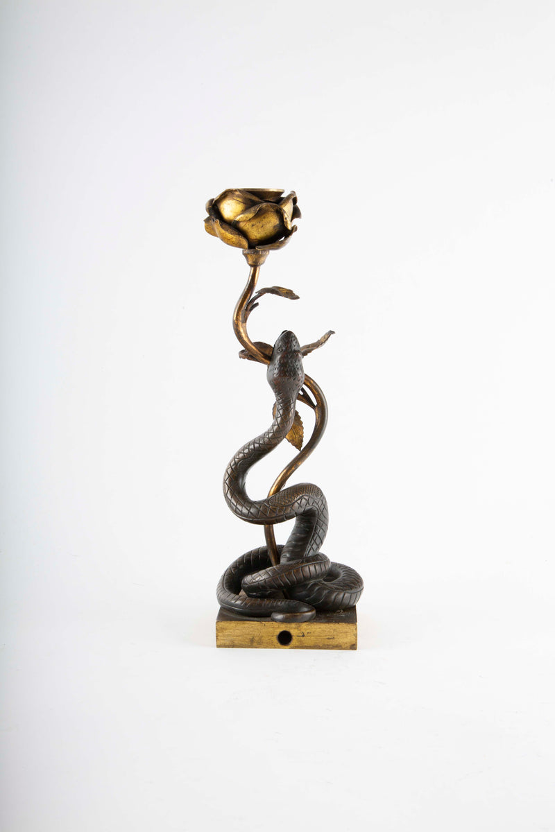 Among Thorns and Scales: Late 19th C Snake & Rose Side Table Light