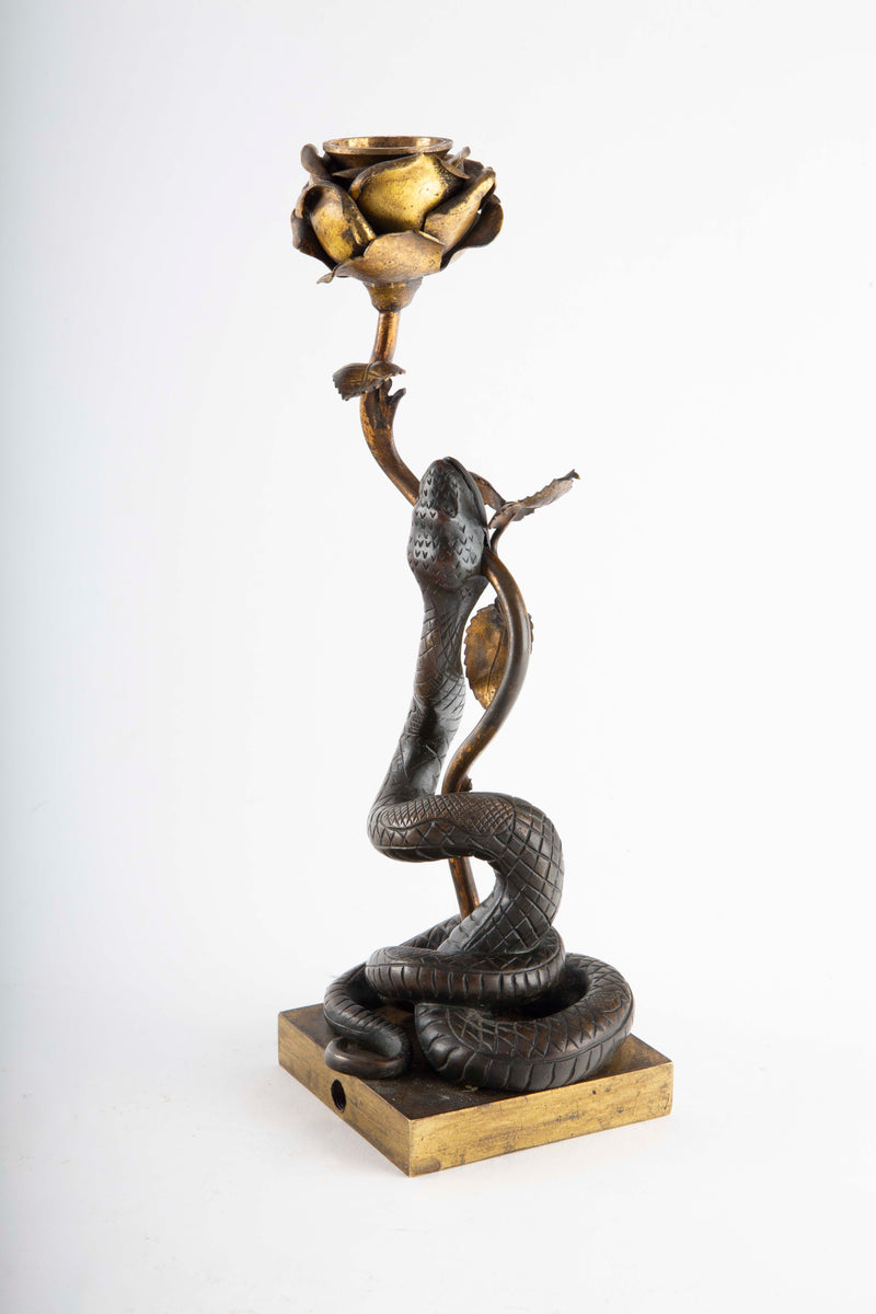 Among Thorns and Scales: Late 19th C Snake & Rose Side Table Light