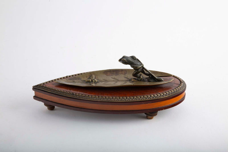 The Frog's Leaf: 19th C Art Nouveau Vide-Poche on Mahogany Stand