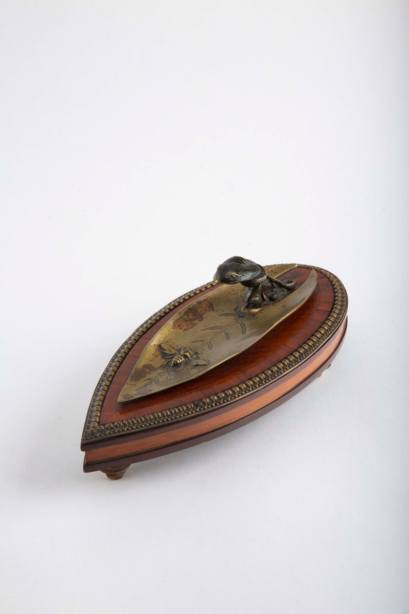 The Frog's Leaf: 19th C Art Nouveau Vide-Poche on Mahogany Stand