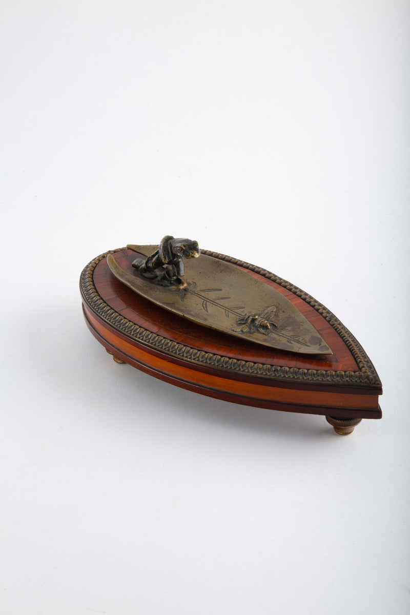 The Frog's Leaf: 19th C Art Nouveau Vide-Poche on Mahogany Stand
