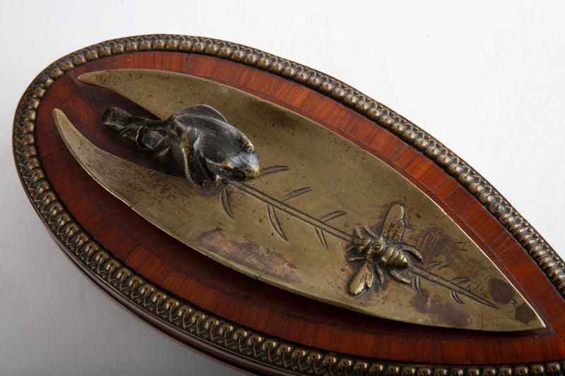 The Frog's Leaf: 19th C Art Nouveau Vide-Poche on Mahogany Stand