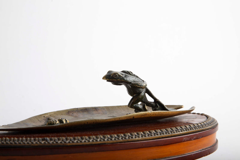 The Frog's Leaf: 19th C Art Nouveau Vide-Poche on Mahogany Stand