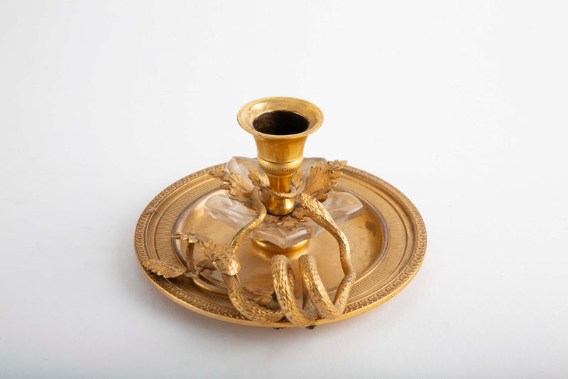 The Serpent's Candle: Neoclassical Gilt Bronze Candlestick