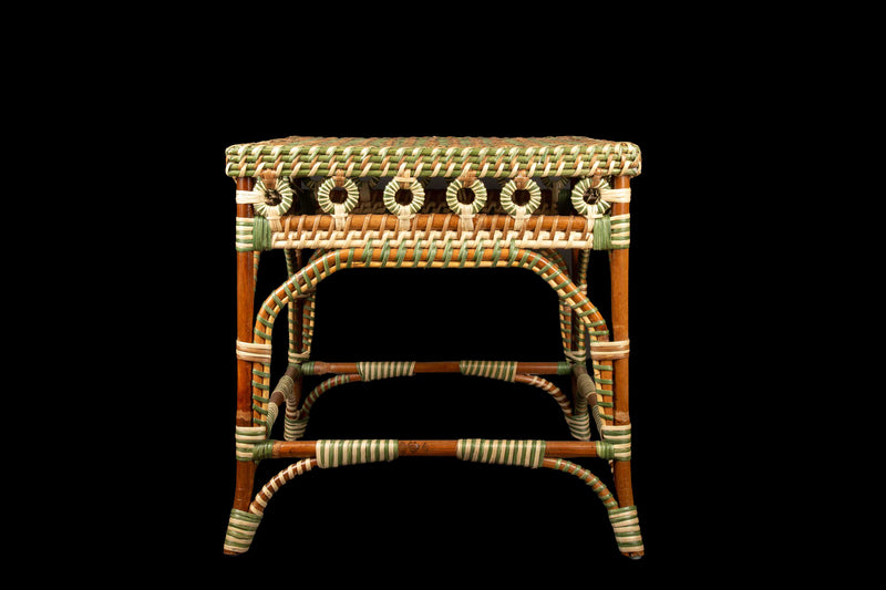 Green and Tan Rattan Square Side Table by Creel and Gow | Pre-Order