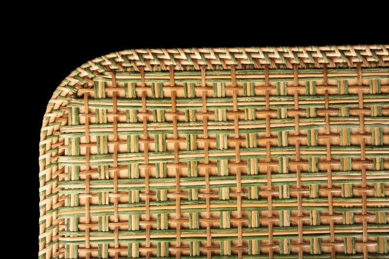 Green and Tan Rattan Rectangular Coffee Table