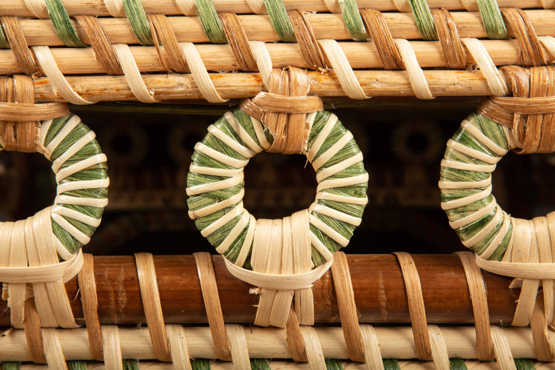 Green and Tan Rattan Rectangular Coffee Table