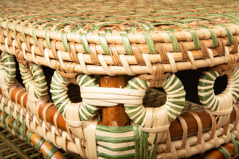 Green and Tan Rattan Rectangular Coffee Table