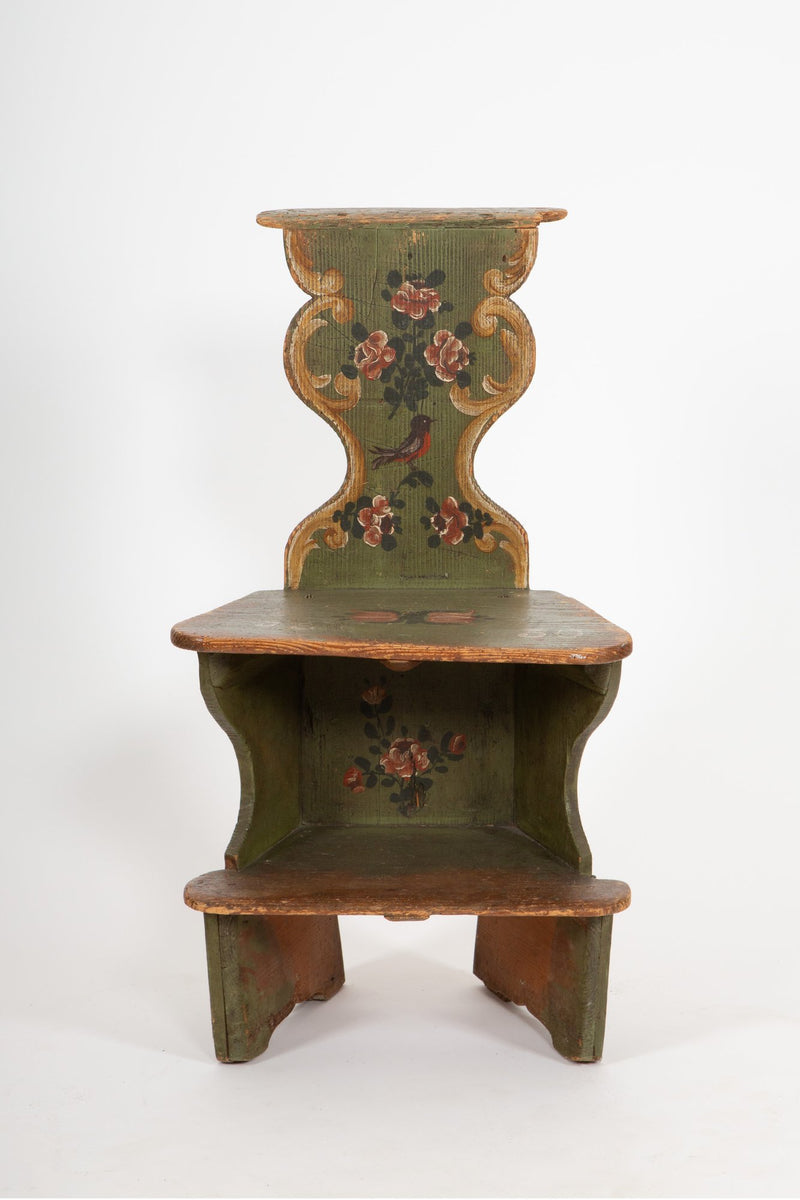 Painted Folk Art Chair-Ladder with Bird Motif, Dated 1830