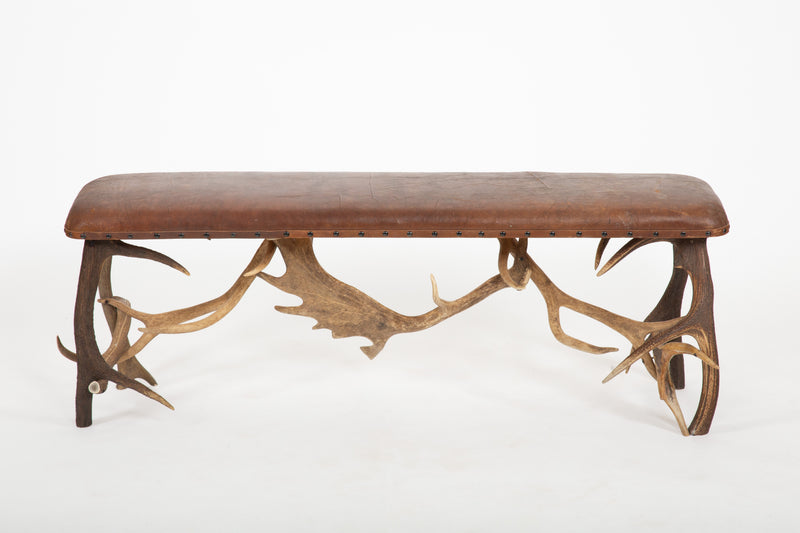Cabin Chic: Antler Bench with Leather Seat