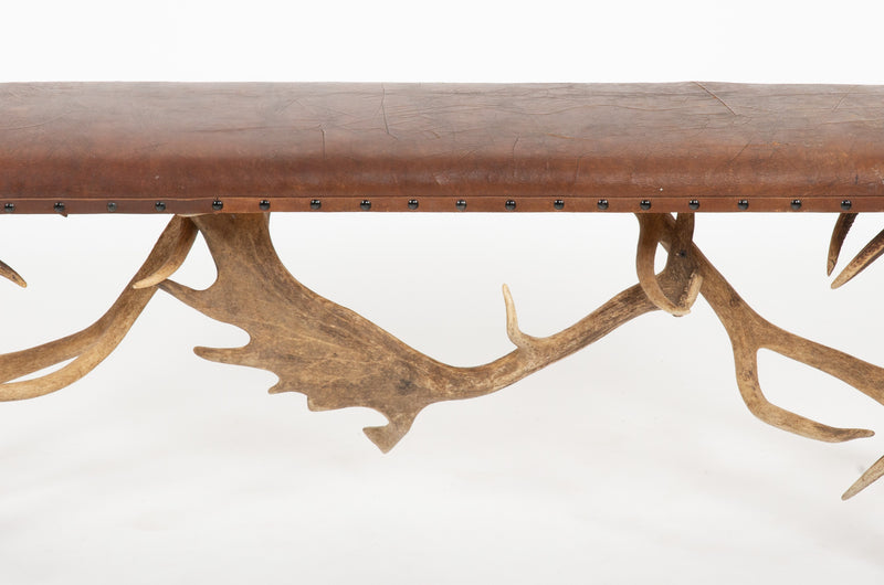 Cabin Chic: Antler Bench with Leather Seat