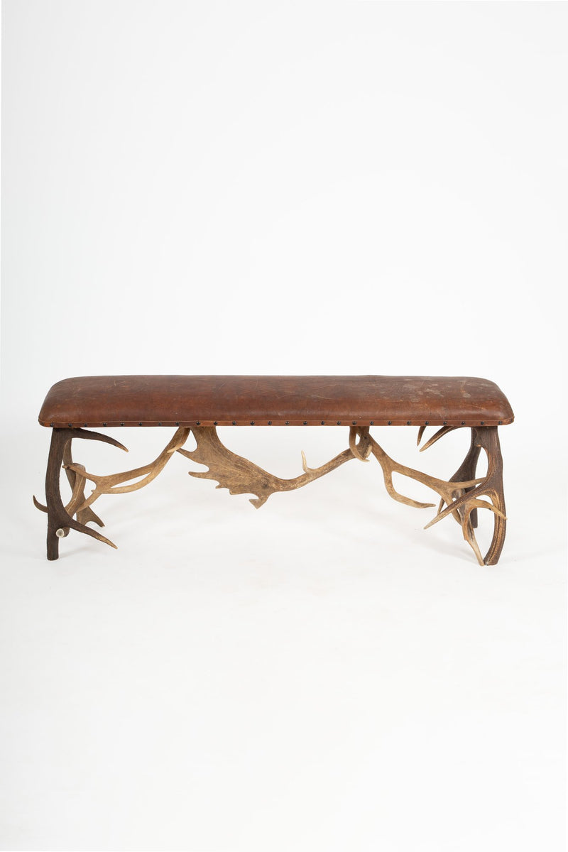 Cabin Chic: Antler Bench with Leather Seat