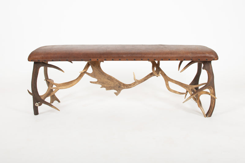 Cabin Chic: Antler Bench with Leather Seat