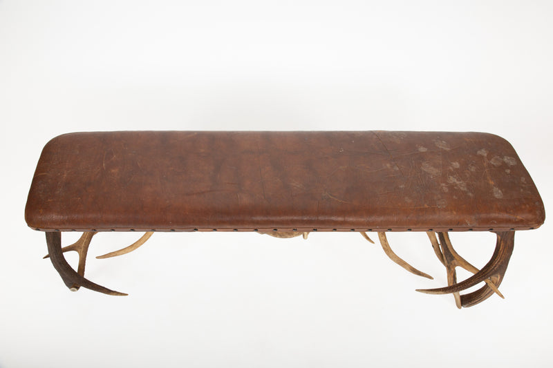 Cabin Chic: Antler Bench with Leather Seat
