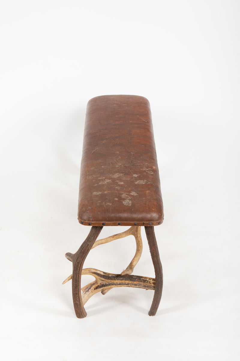 Cabin Chic: Antler Bench with Leather Seat
