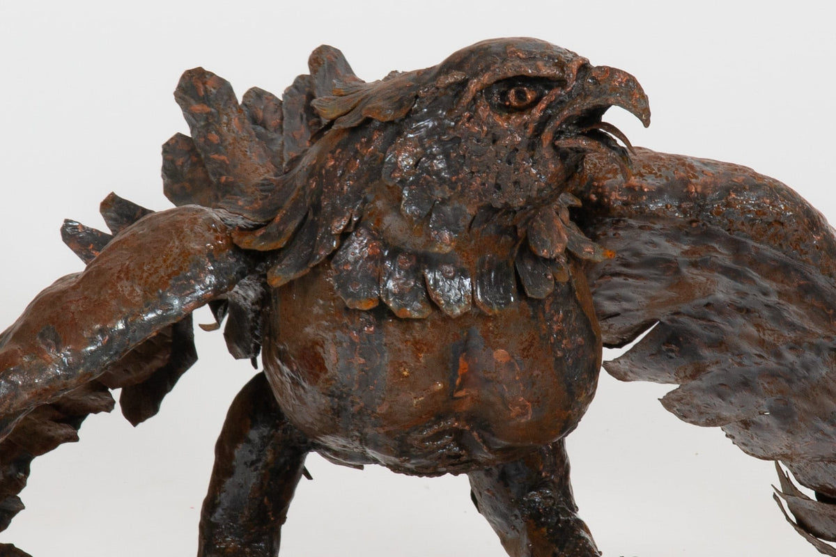 “Iron Sentinel” — 20th Century Eagle Sculpture, Signed Rubin