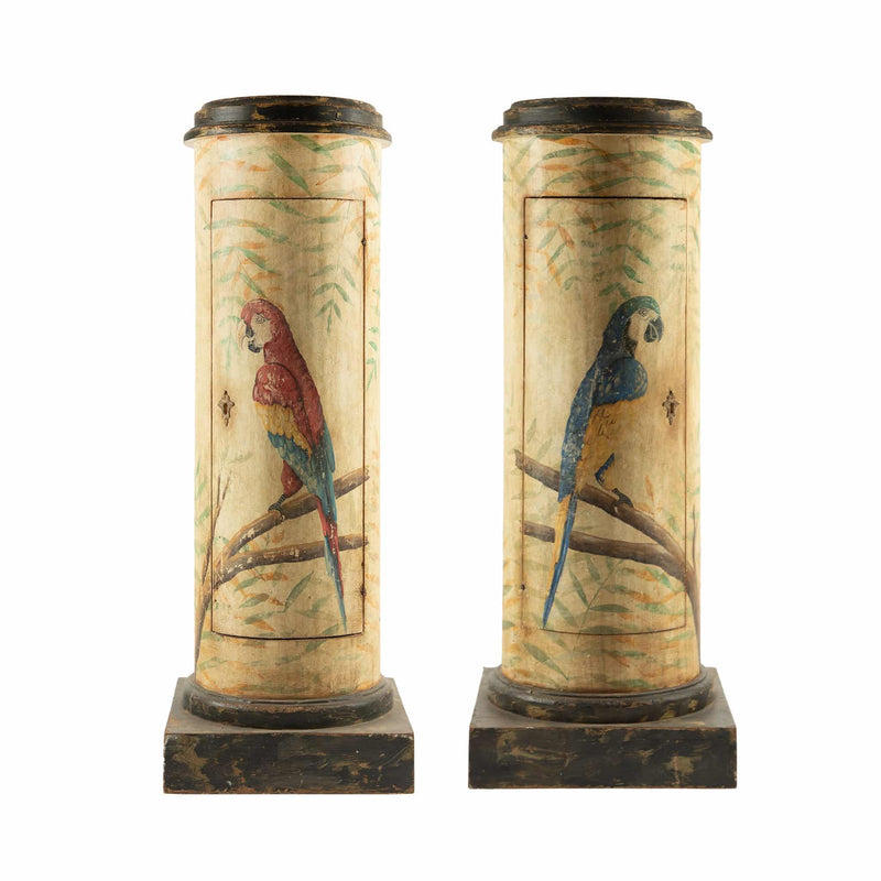 Pair of 18th-Century Venetian Painted Parrot Pedestal Cabinets
