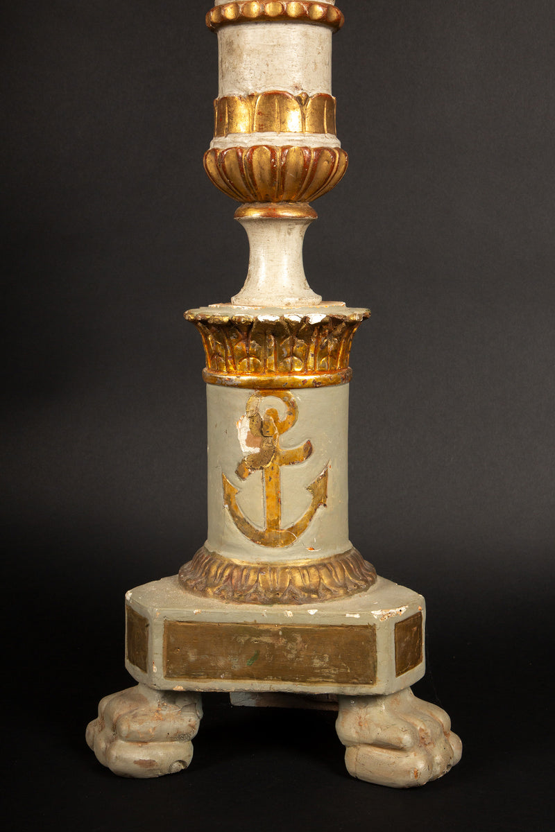 Imposing 19th-Century Gilt Sailor's Pricket with Mounted Natural Sea Fan- 62"H