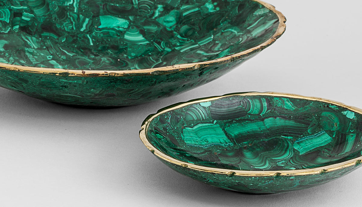 Malachite Dish w/ Brass Rim 4½"- 6"