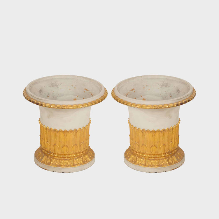 Pair of Late 18th Century French Cast Iron Planters w/ Gilt Acanthus Decoration