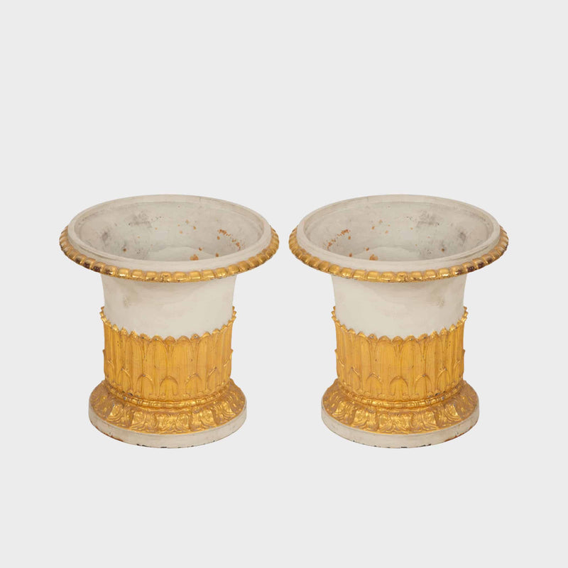 Pair of Late 18th Century French Cast Iron Planters w/ Gilt Acanthus Decoration