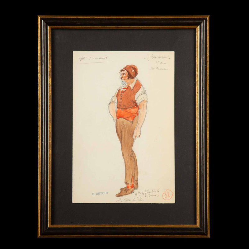 Framed Original Opera Costume Design Water Color, By Charles Betout 2