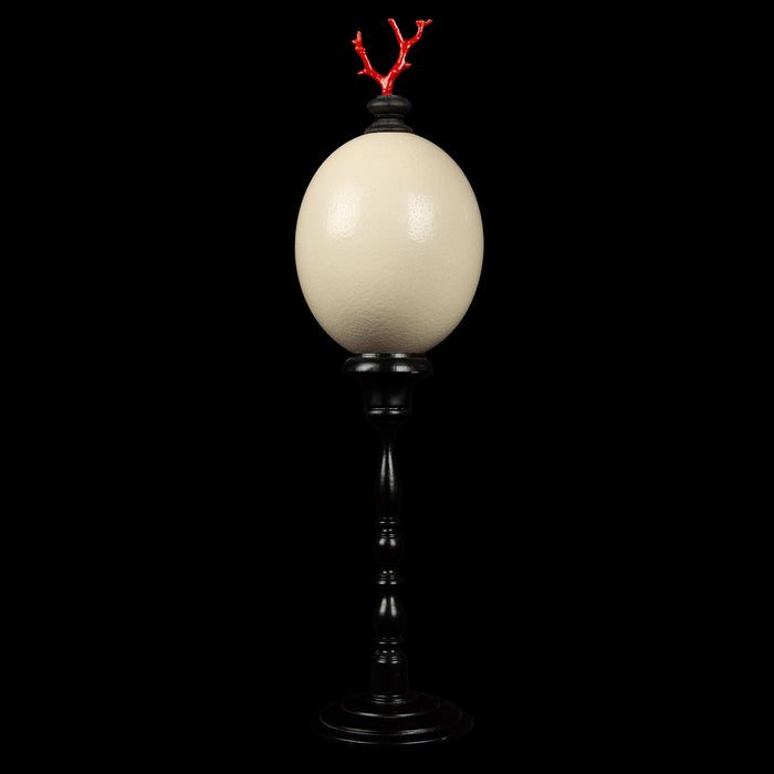 Mounted Ostrich Egg, Tall with Coral Finial, 18.5" H