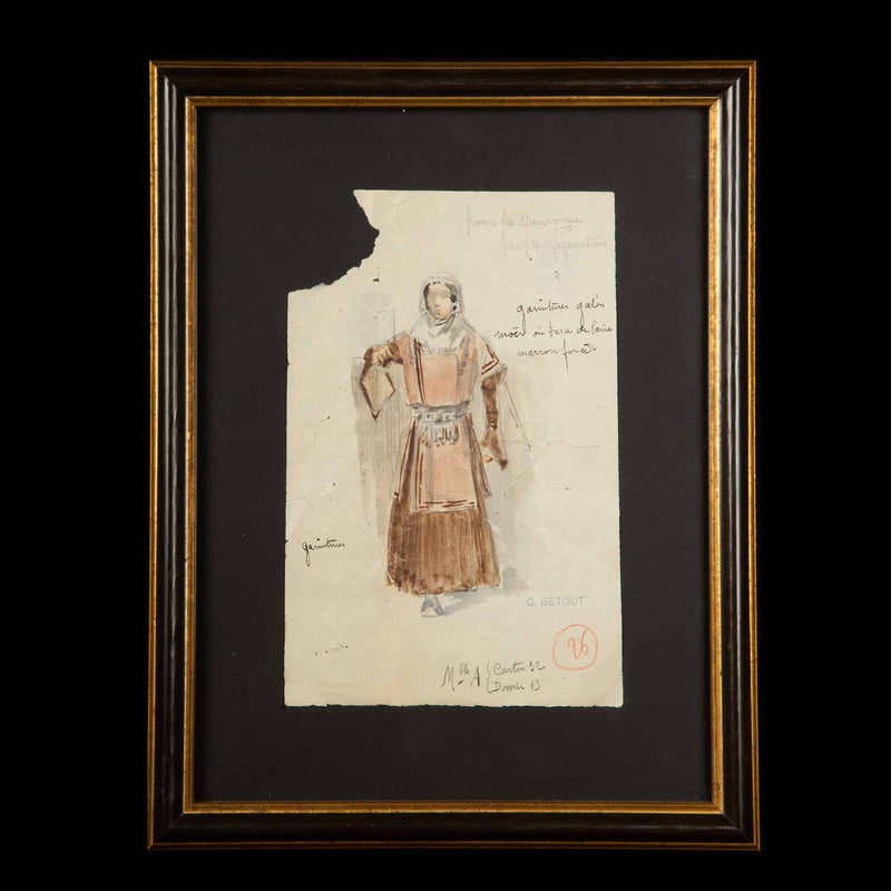 Framed Original Opera Costume Design Water Color, By Charles Betout 3
