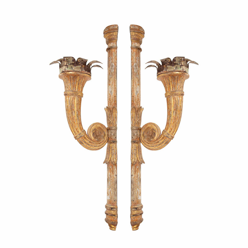 Pair of French 18th-Century Giltwood Torchères with Scrolling Arms