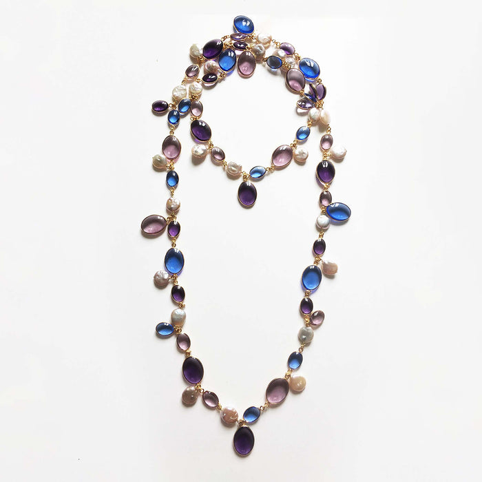 LOULOU DE LA FALAISE Pebble & Pearl Necklace, Lilac/Wisteria/Cornflower