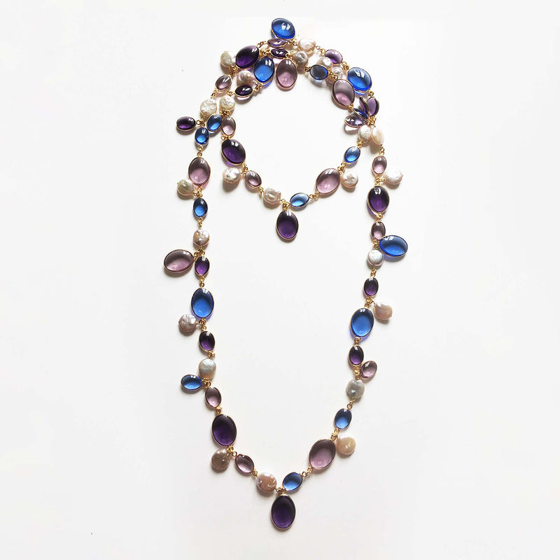 LOULOU DE LA FALAISE Pebble & Pearl Necklace, Lilac/Wisteria/Cornflower
