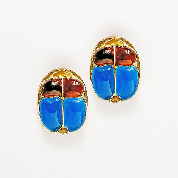 Loulou De La Falaise Egyptian Scarab Earring, Blue / Amber