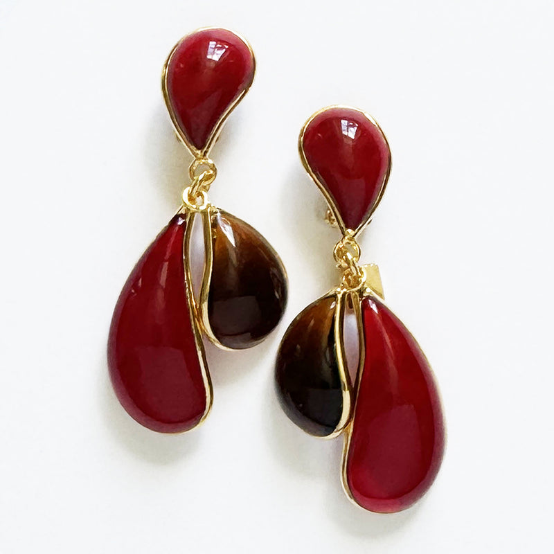 Loulou De La Falaise Double Teardrop Clip Earrings, Red