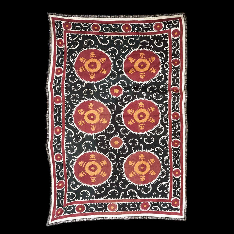 Handmade Vintage Cotton Suzani, Red and Orange