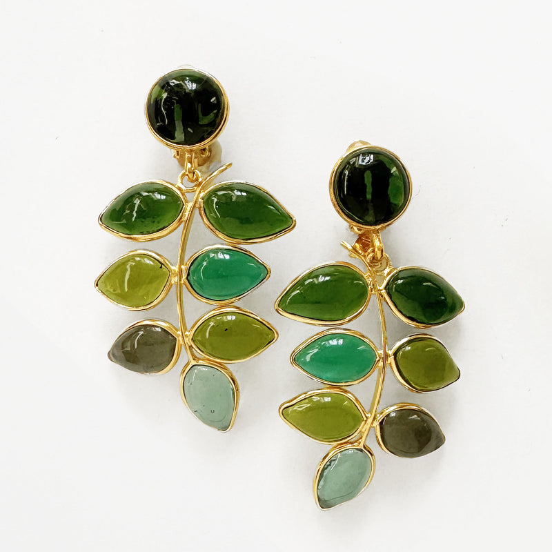 Loulou De La Falaise Ombre Leaf Clip Earrings, Green
