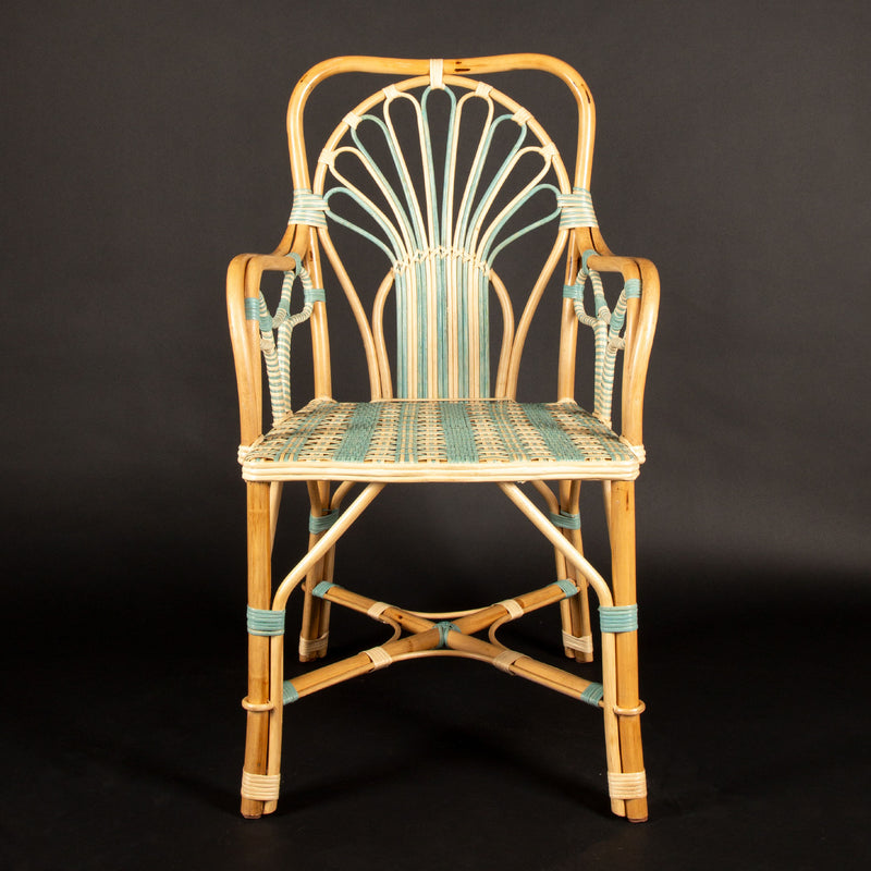 Blue Peacock Rattan Arm Chair by Creel and Gow