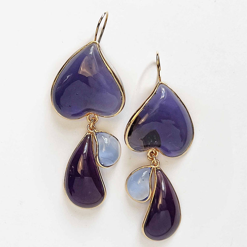 Clover Double Tear Drop Earrings, Blue / Midnight
