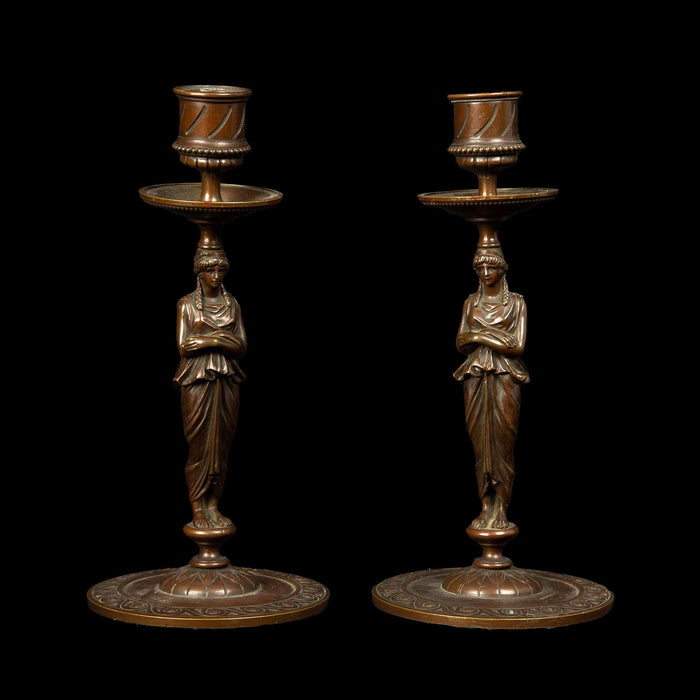 19th Century Full Body Greek Revival Caryatid Candlestick, Pair