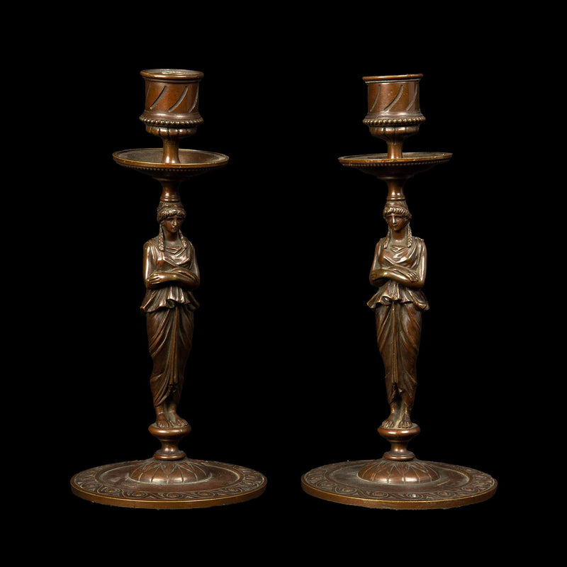 19th Century Full Body Greek Revival Caryatid Candlestick, Pair
