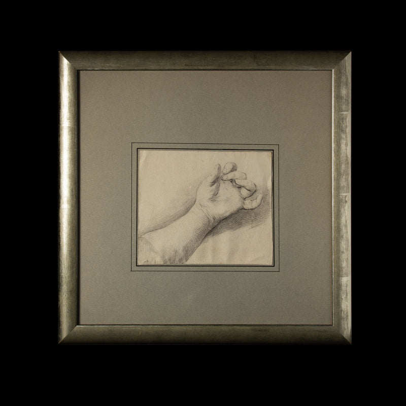 17th Century French School Drawing of a Hand in a Silver Gilt Frame