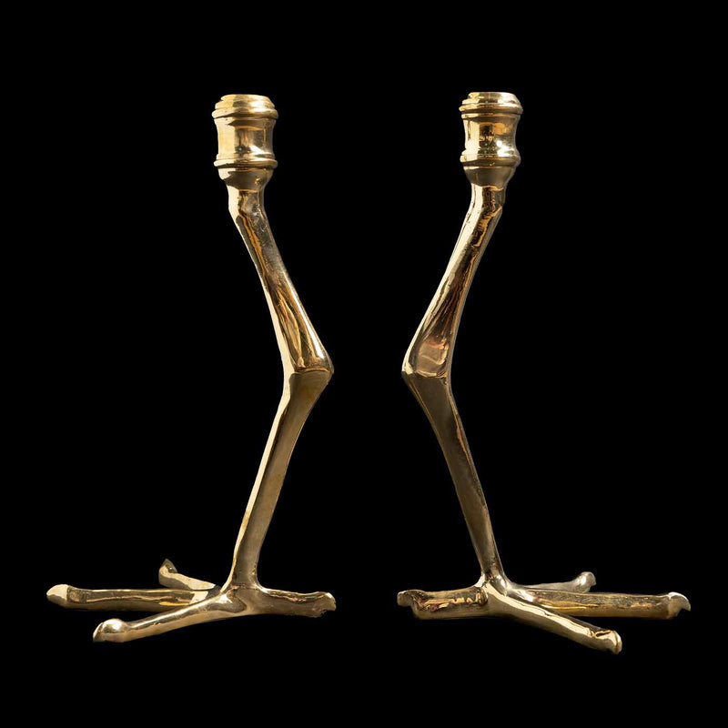 Brass Tingis Bird Foot Candlesticks, Pair