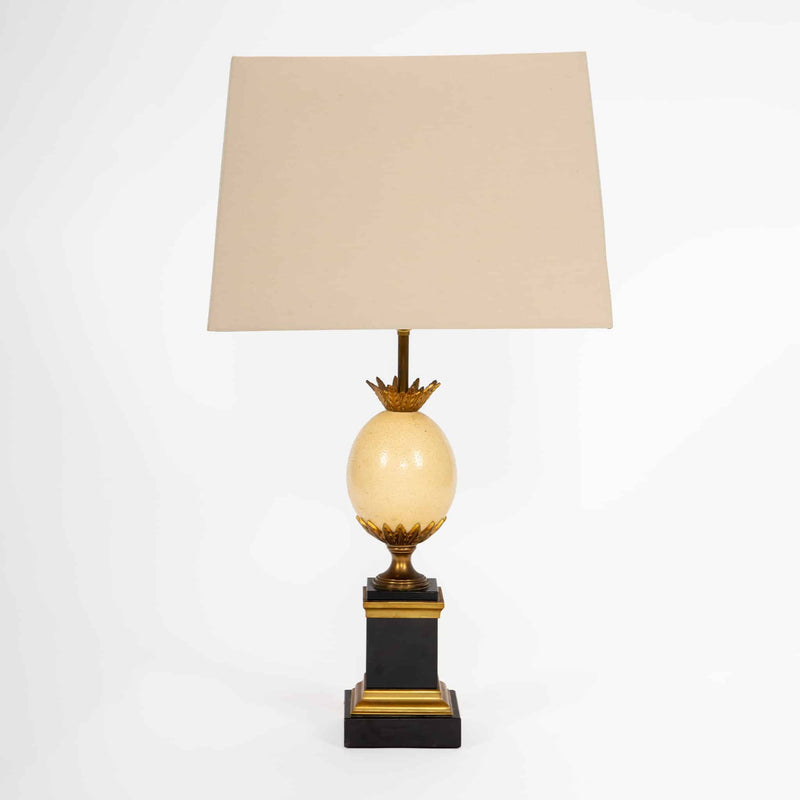 Maison Charles–Attributed Pair of Gilt Metal and Ostrich Egg Table Lamps