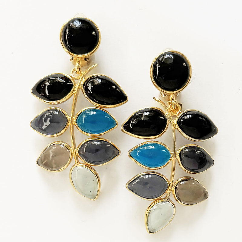 Loulou De La Falaise Ombre Leaf Clip Earrings, Black / Blue