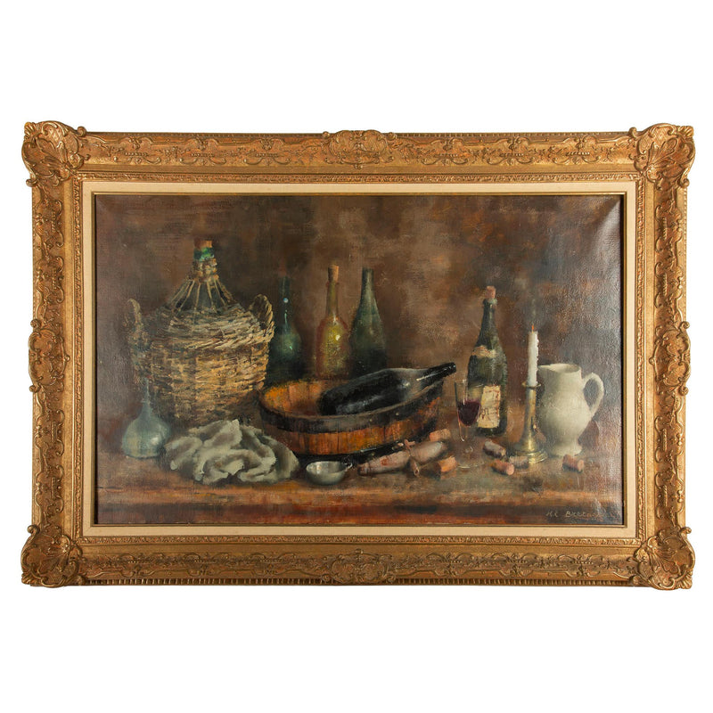 Marie-Thérèse Bretagne (19th/early 20th c.), Still Life with Wine and Vessels